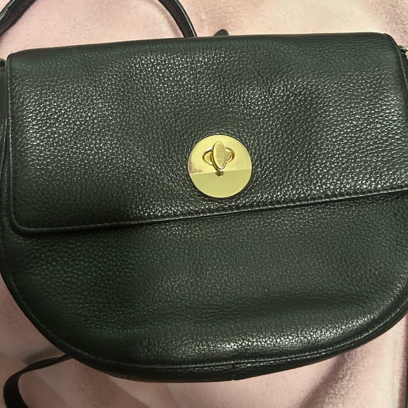 Talbots Black Leather half moon crossbody turnlock purse - Picture 2 of 6